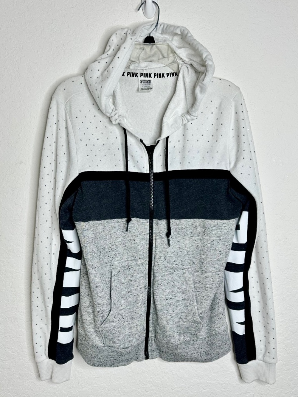 PINK Victoria's Secret Perfect Full-Zip Bling Hoodie, Size L